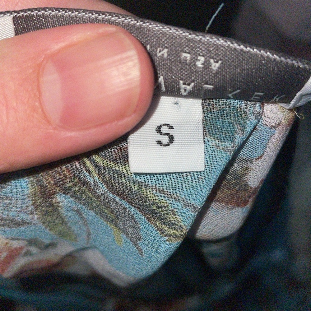 Bryn Walker Floral Blue High-low Ruffle Sleeve Semi Sheer blouse - Picture 3 of 7